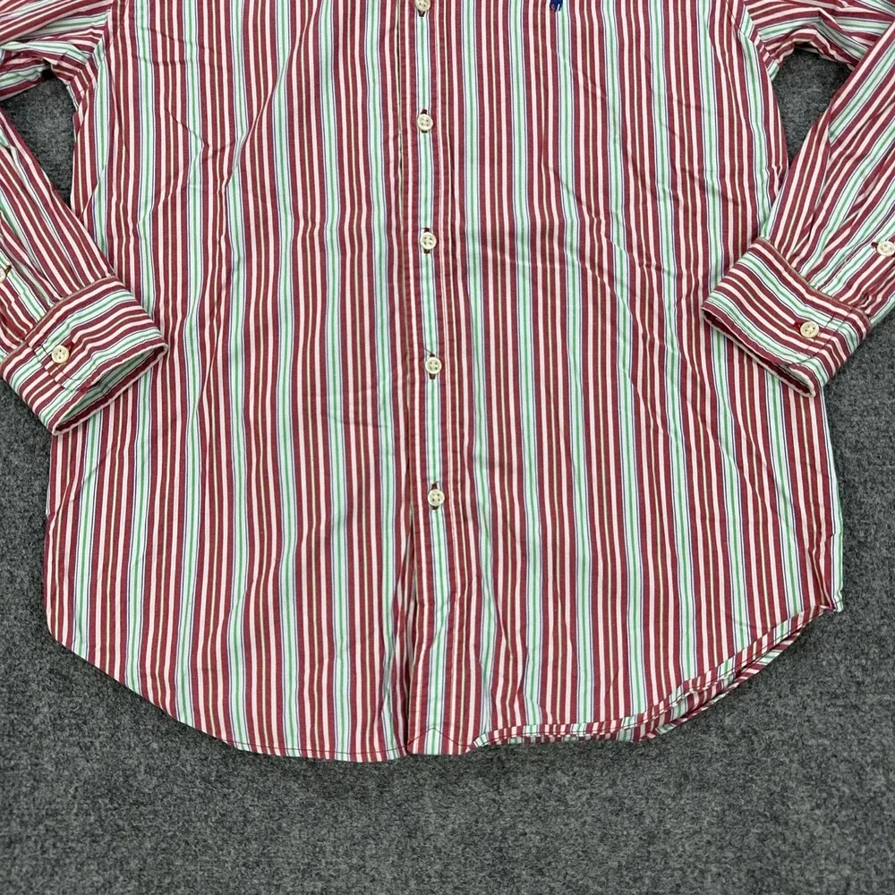 VTG Ralph Lauren Shirt Boys L (16/18) Red Striped Long Sleeve Button Down Logo